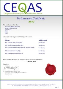 Certyfikat jakości badań cytogenetycznych CEQAS z 2017 roku